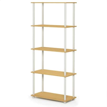 Furinno 17091BE-WH Turn-N-Tube 5-Tier Multipurpose Shelf Display Rack Beech & White 17091BE/WH
